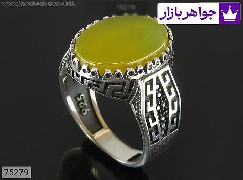 انگشتر نقره عقیق زرد زیبا مردانه میکروستینگ [شرف الشمس] - 75279